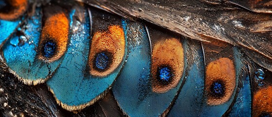 Detailed macro shot of butterfly wings displaying vibrant colors and intricate patterns