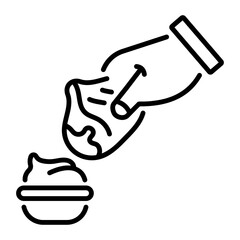 A linear icon depicting momo dumpling with sauce 