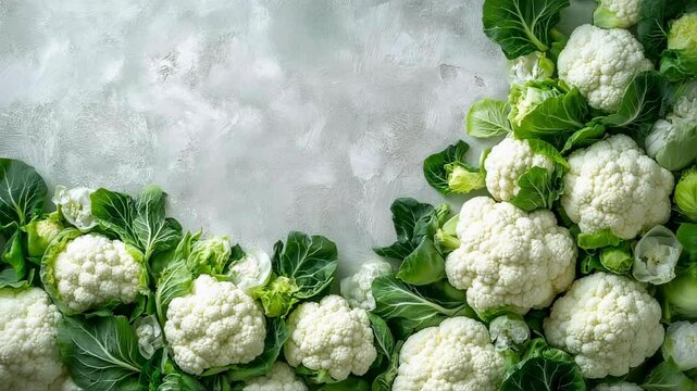 Fresh Organic Cauliflower Heads with Green Leaves on Gray Background - Food 