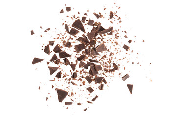 Chocolate Shavings and Crumbles Isolated on Black Background Perfect for Baking and Dessert Themed...