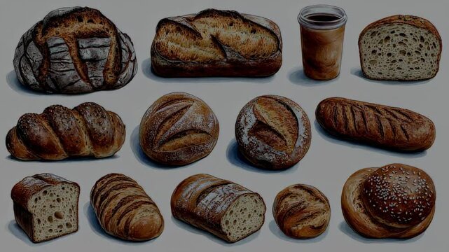 Assortment of Freshly Baked Artisan Breads and Coffee