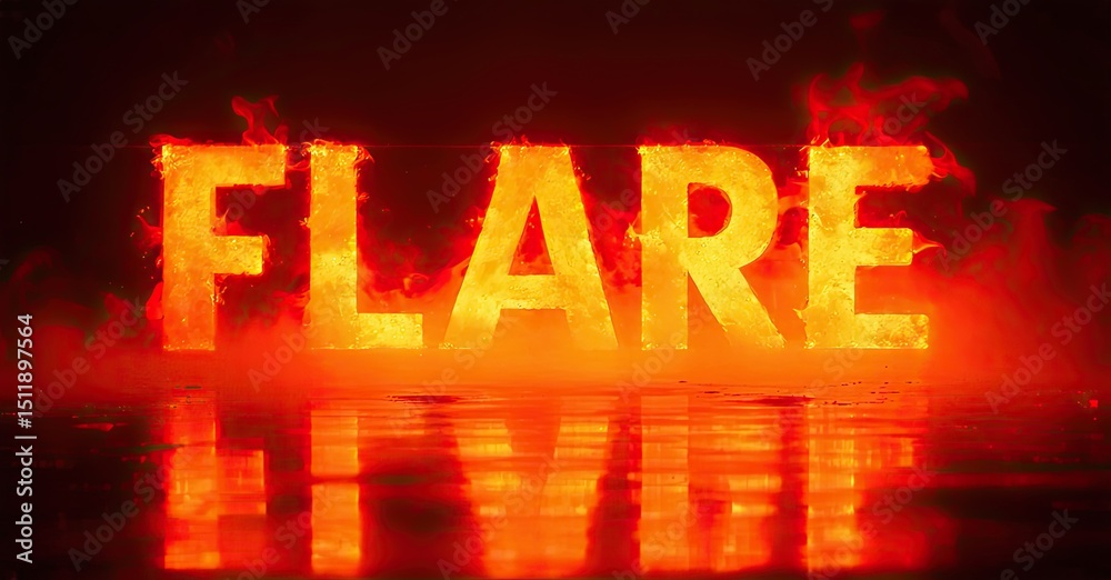 Fototapete fiery text spelling flare with reflection. intense red glow dominates dark background. dramatic visu