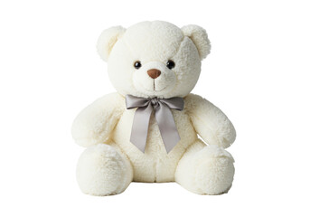 Isolated Creamy White Teddy Bear with Satin Bow
