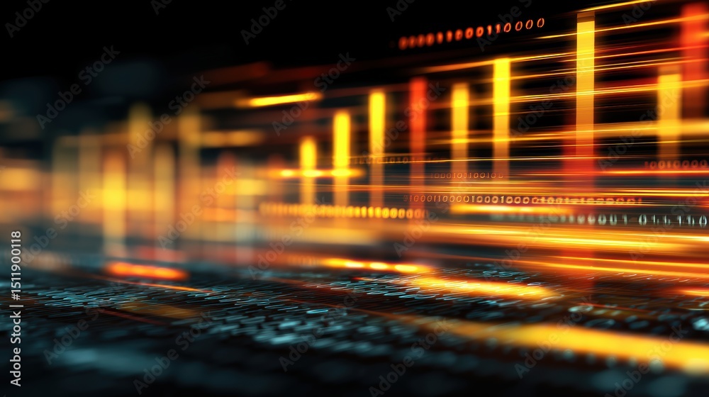 Poster abstract digital background with vibrant colors and glowing lines representing data flow and modern 