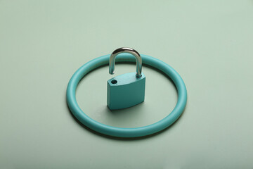 check-lock and different keys on a coloured background, the concept of protection