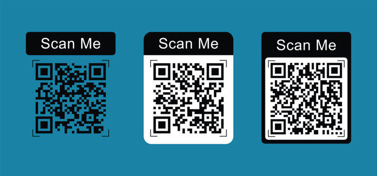 Qr code frame vector set. labels for pay in shop. Qr code mock up. mobile payment and identity scaner