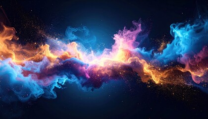 Obraz premium Colorful smoke and dust particles exploding on a dark background abstract art wallpaper