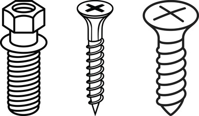 Screws and Bolt Vector Set - Fasteners and Hardware