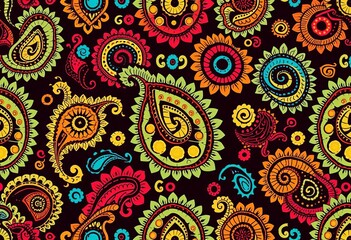 Intricate paisley booti pattern in rich, traditional Indian style, seamless repeat, all over, artwork