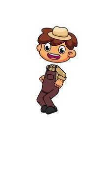 Running Farmer Chibi Animation, Cute Style with Loop on Greenscreen