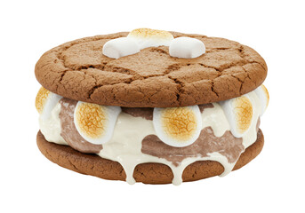 Isolated Chocolate Cookie Ice Cream Sandwich with Marshmallows