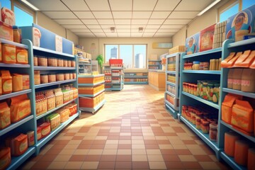 Supermarket shelf architecture consumerism.