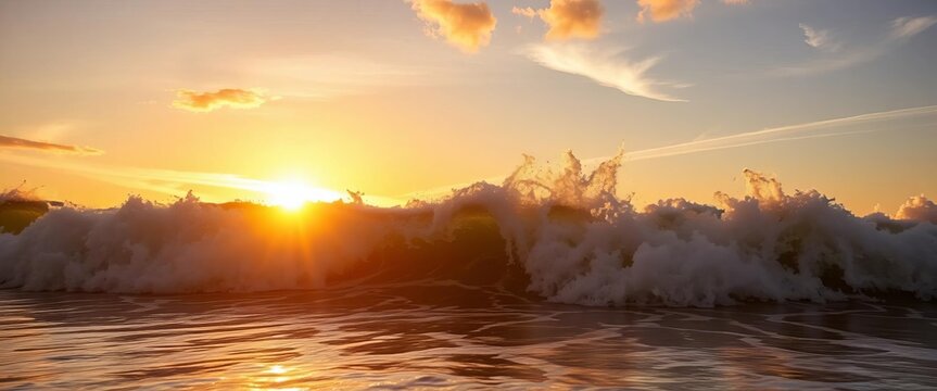 Golden sunrise paints Victoria Bay waves, early morning light ,  victoria bay,  sun
