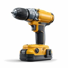 Cordless Drill Powerful Rechargeable Yellow Power Tool on white background