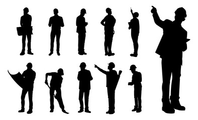 Silhouettes of construction workers architects and workers editable vector