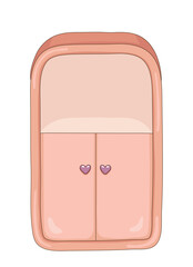 Cabinet with shelves in cartoon style. Shelf, bookcase, bathroom cabinet. Isolated on white background. Decor for storage. Illustrations for a furniture store. hand drawn. Vector illustration.