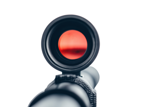 Precision optics with red reticle for accurate shooting on a transparent background, cut out