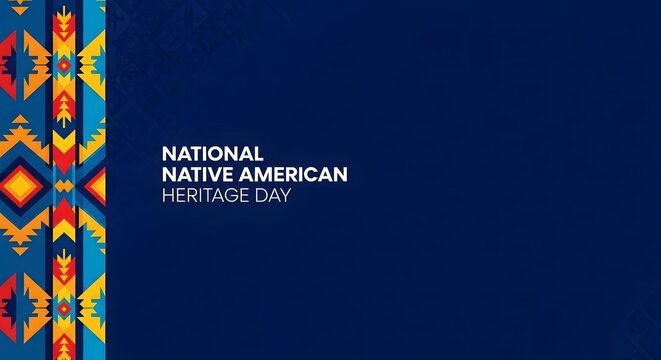 Celebrate National Native American Heritage Day with vibrant Native American art designs and patterns featuring geometric shapes and rich colors perfect for cultural celebrations.