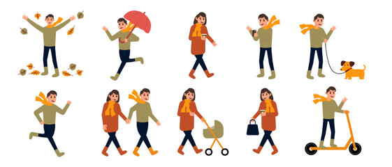 Autumn activity vector illustration of man and woman