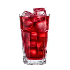 Hibiscus iced tea, cold red herbal drink, sweet and tart, vibrant ruby, refreshing summer, healthy thirst quencher, isolated tasty