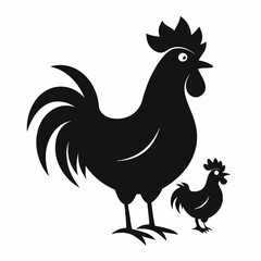 rooster hen black silhouette icon on white background