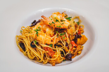 Spaghetti with Stir Fried  Shrimp