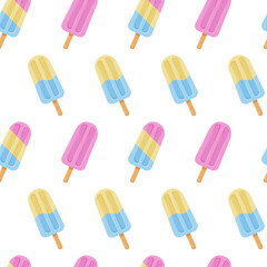 Colorful frozen pops arranged on a white background in playful pattern