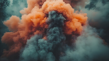 A burning inferno ablaze with red hot flames and smoke engulfing the sky and clouds