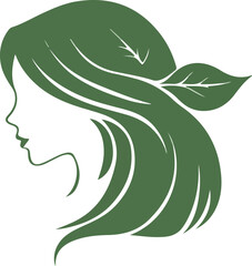Fototapeta premium Elegant Woman s Profile with Leaf Hair Design for Beauty Nature and Wellness Brand Identity and Eco Friendly Product Packaging Concept