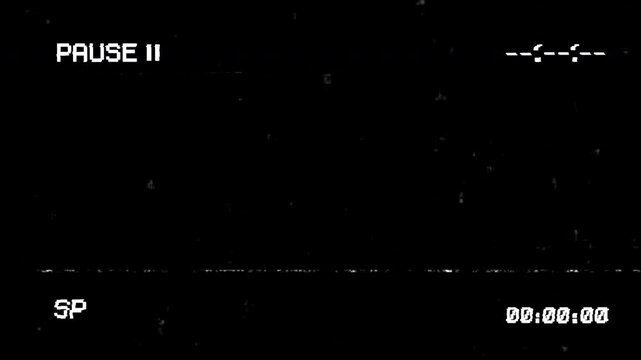 VHS video tape pause screen on black background. 4K Video