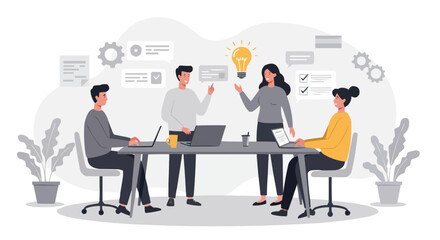 Successful business people in suits collaborate as a team in an office meeting