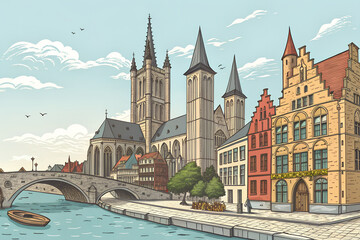 Obraz premium the old town of bruges belgium generative ai