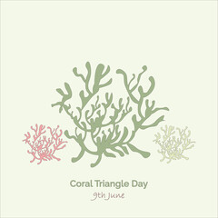 Coral Triangle Day, celebrated on June 9, raises awareness about ocean conservation, focusing on the Coral Triangle, the world's richest marine biodiversity region. Illustration of coral reefs.