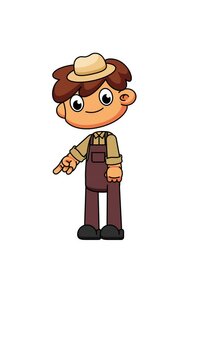 Chibi Farmer Pointing Animation, Cute Cartoon Style on Greenscreen