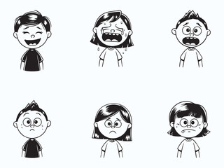 set of cartoon children with different facial expression graphic design, baby cartoon character vector illustration art