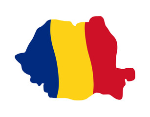 Romania map with national flag colors. Cute simple hand-drawn map. PNG graphic on transparent background.