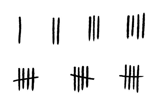 Tally marks illustration. Tally marks prison wall counting method with slashed lines. PNG graphic on transparent background.