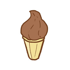 Chocolote ice cream cone. Simple doodle style illustration hand drawn object. PNG graphic on transparent background.