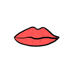 Woman's red lips. Simple doodle style illustration hand drawn object. PNG graphic on transparent background.