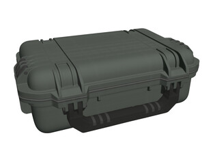 A black case with a silver handle. The case is made of plastic and is gray in color