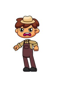 Angry Chibi Farmer Animation, Yelling Pose Loop on Greenscreen
