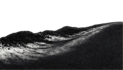 Dark grayscale image of a wavy, mountainous landscape.  Abstract, textured, and foamy surface