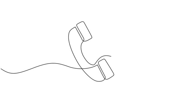 Animation of single continuous line drawing retro telephone with a raised telephone receiver, Self drawing animation of dial phone continuous line drawing. Animated one line art editable stroke.