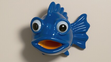 A blue fish with a big mouth and small eyes.
