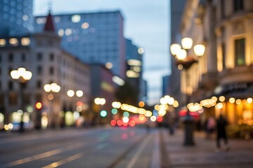 Blurred city street lights at dusk