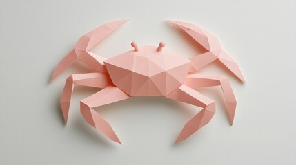 A pink, geometric crab sculpture.