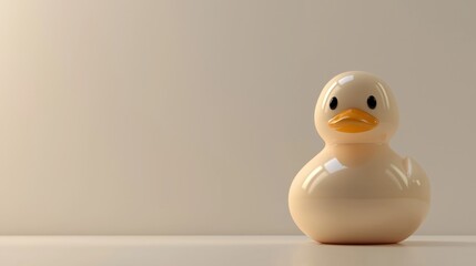 A white duck with orange beak and feet sits on a white surface.