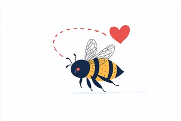 Obraz premium A cheerful bee flying towards a heart