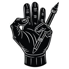 Black mannequin hand holding graphite pencil vector ,,