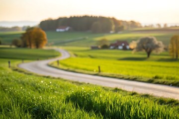 Serene winding road through lush green countryside